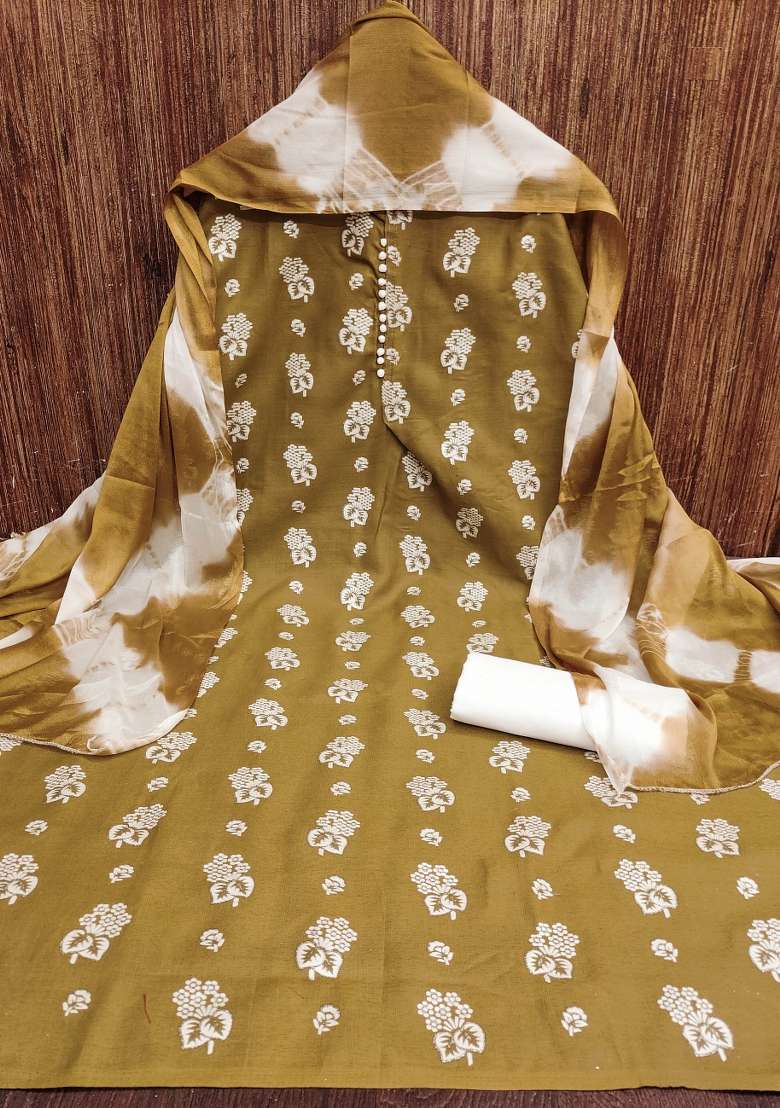 Beige Embroidered Blended Straight Kurta Set - Indya