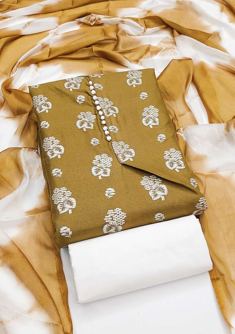 Beige Embroidered Blended Straight Kurta Set - Indya