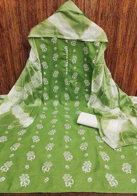 Green Printed Blended Straight Kurta Set