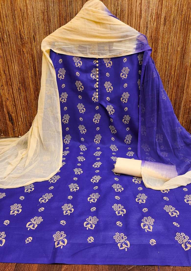 Royal Blue Embroidered Cotton Straight Kurta Set - Indya