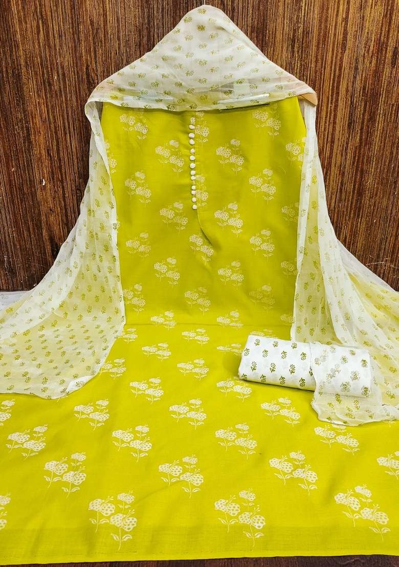 Lemon Floral Print Blended Straight Kurta Set - Indya