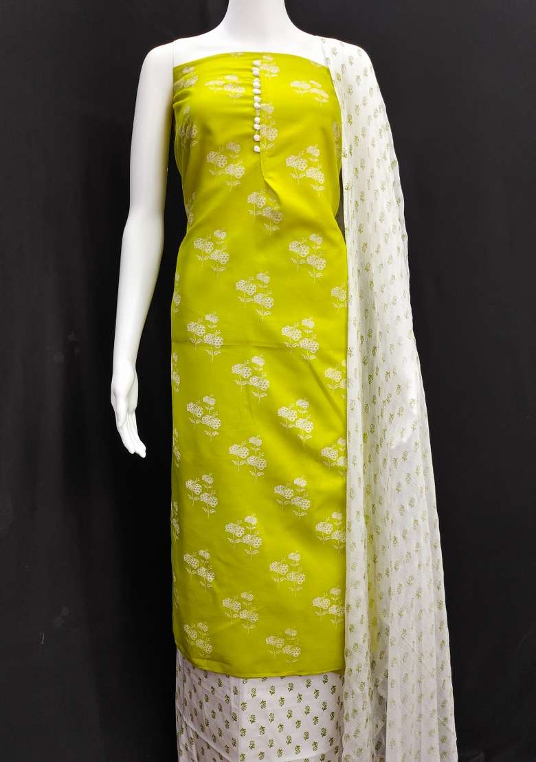Lemon Floral Print Blended Straight Kurta Set - Indya