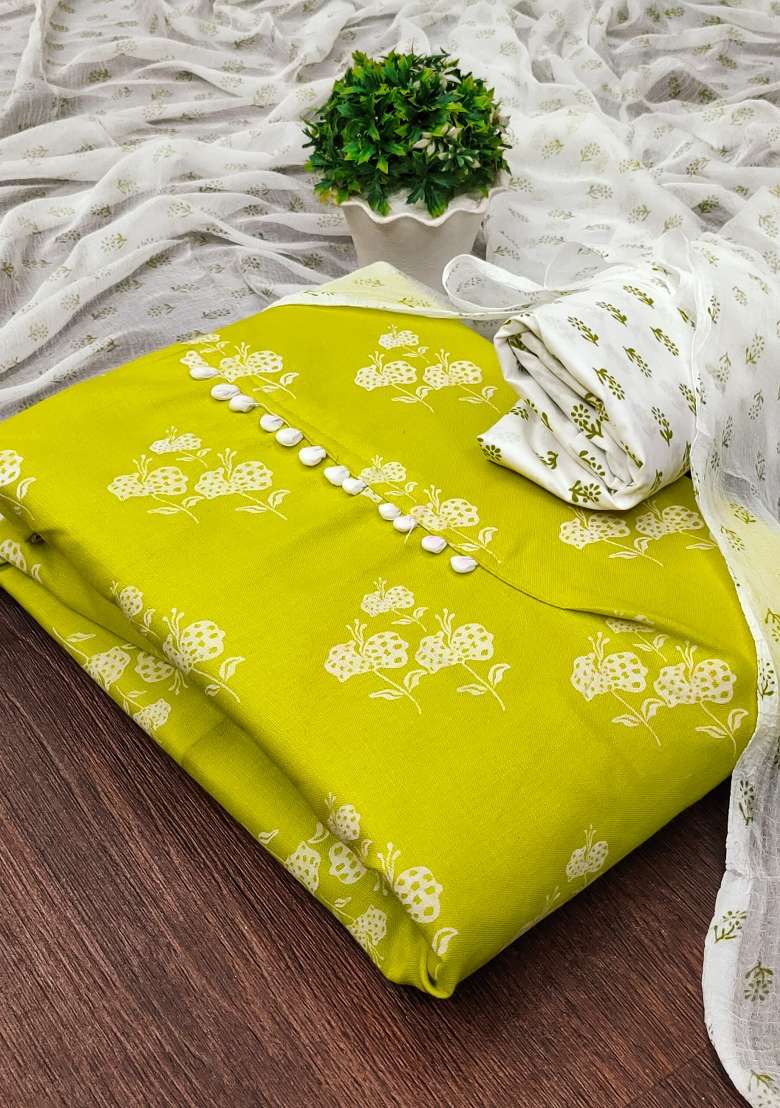 Lemon Floral Print Blended Straight Kurta Set - Indya