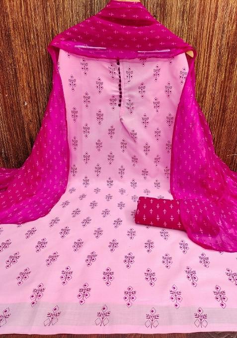 Pink Embroidered Blended Straight Kurta Set