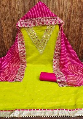 Light Green Embroidered Modal Dress Material