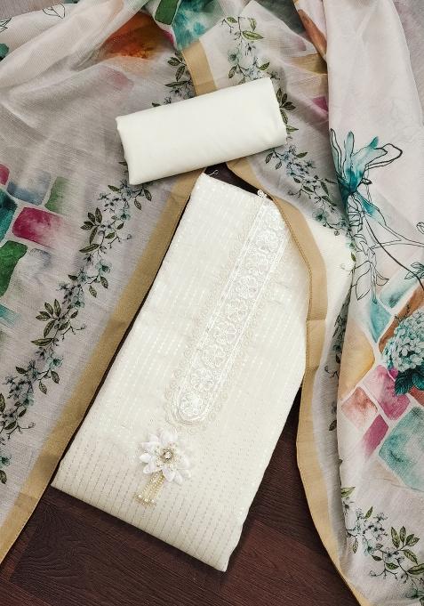 White Embroidered Silk Straight Kurta Set