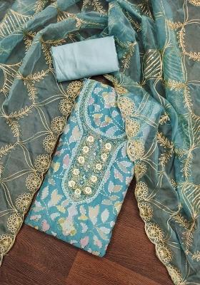 Sea Green Embroidered Viscose Dress Material