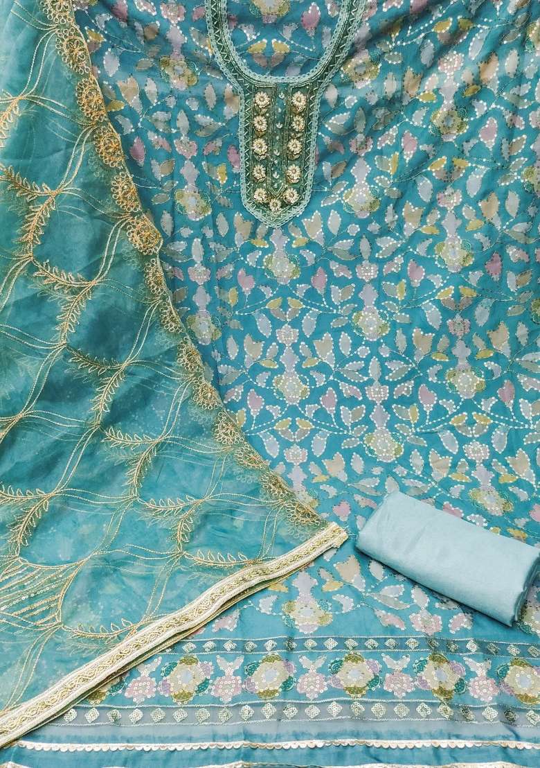 Sea Green Embroidered Viscose Straight Kurta Set - Indya