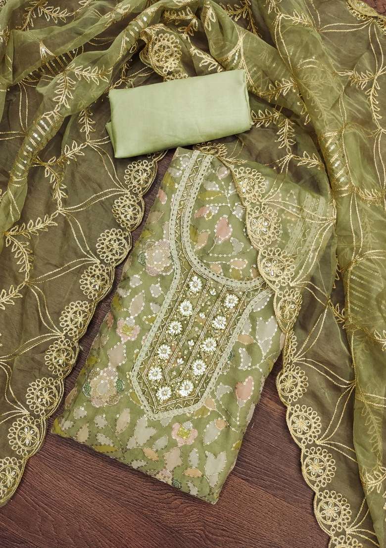 Olive Green Embroidered Viscose Straight Kurta Set - Indya