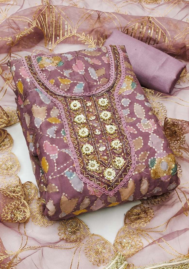 Lavender Embroidered Viscose Straight Kurta Set - Indya