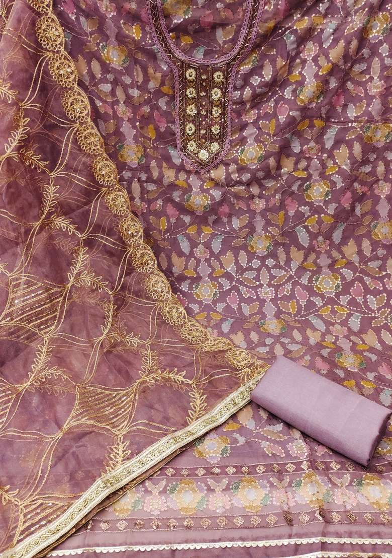 Lavender Embroidered Viscose Straight Kurta Set - Indya