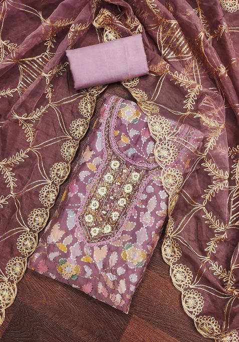Lavender Embroidered Viscose Straight Kurta Set