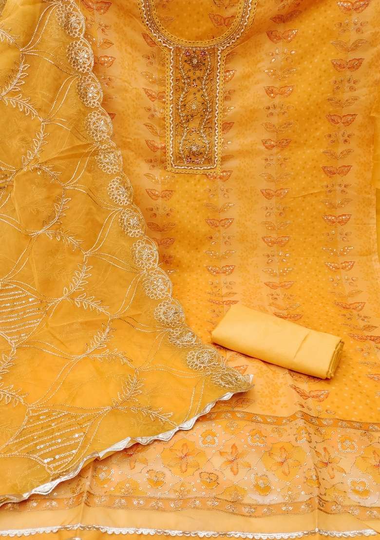 Orange Embroidered Viscose Straight Kurta Set - Indya