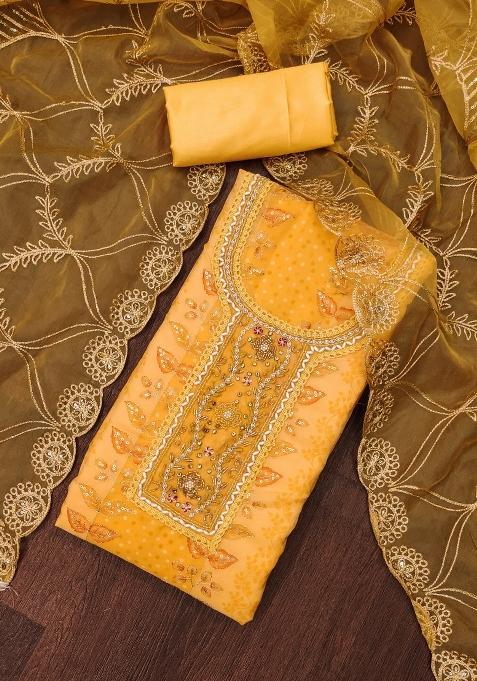 Orange Embroidered Viscose Dress Material