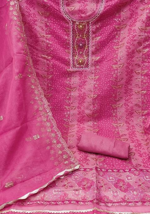 Pink Embroidered Viscose Dress Material