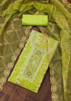 Green Embroidered Viscose Dress Material