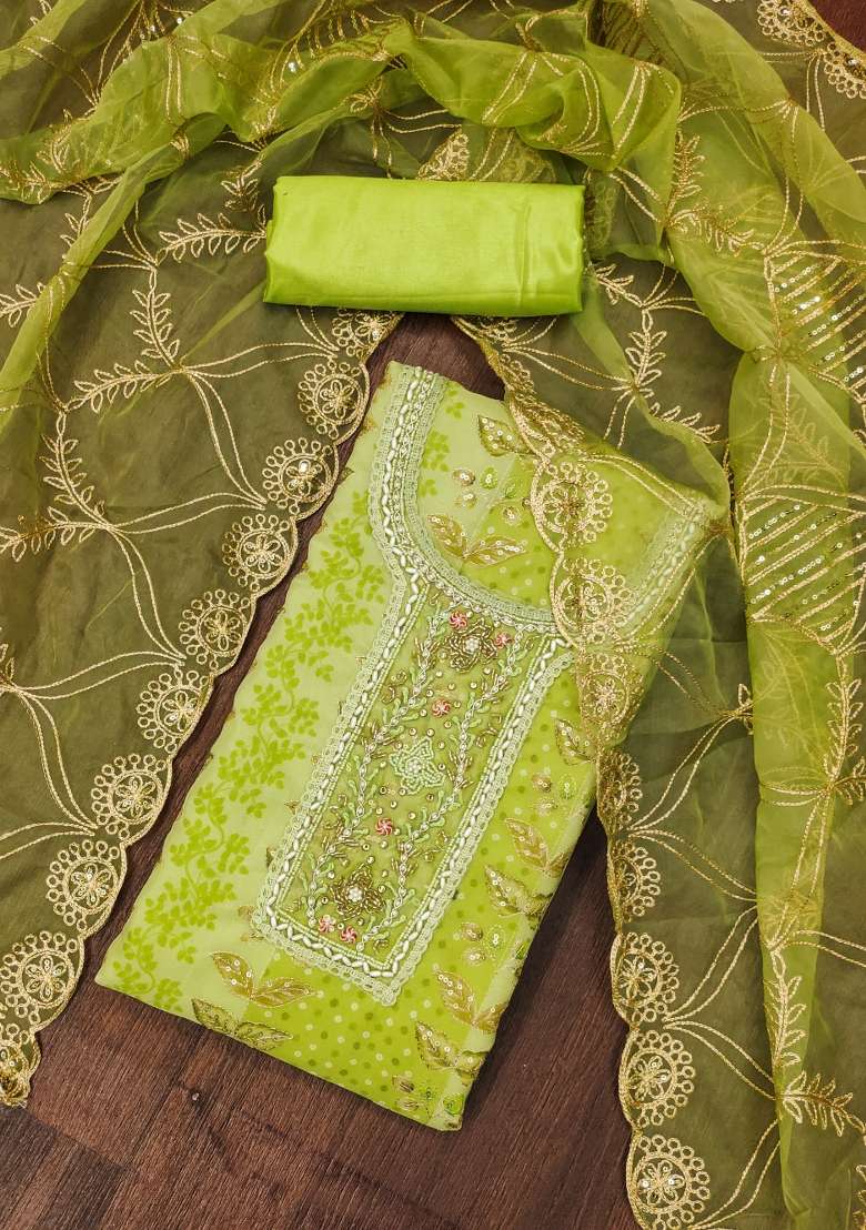 Green Embroidered Viscose Straight Kurta Set - Indya