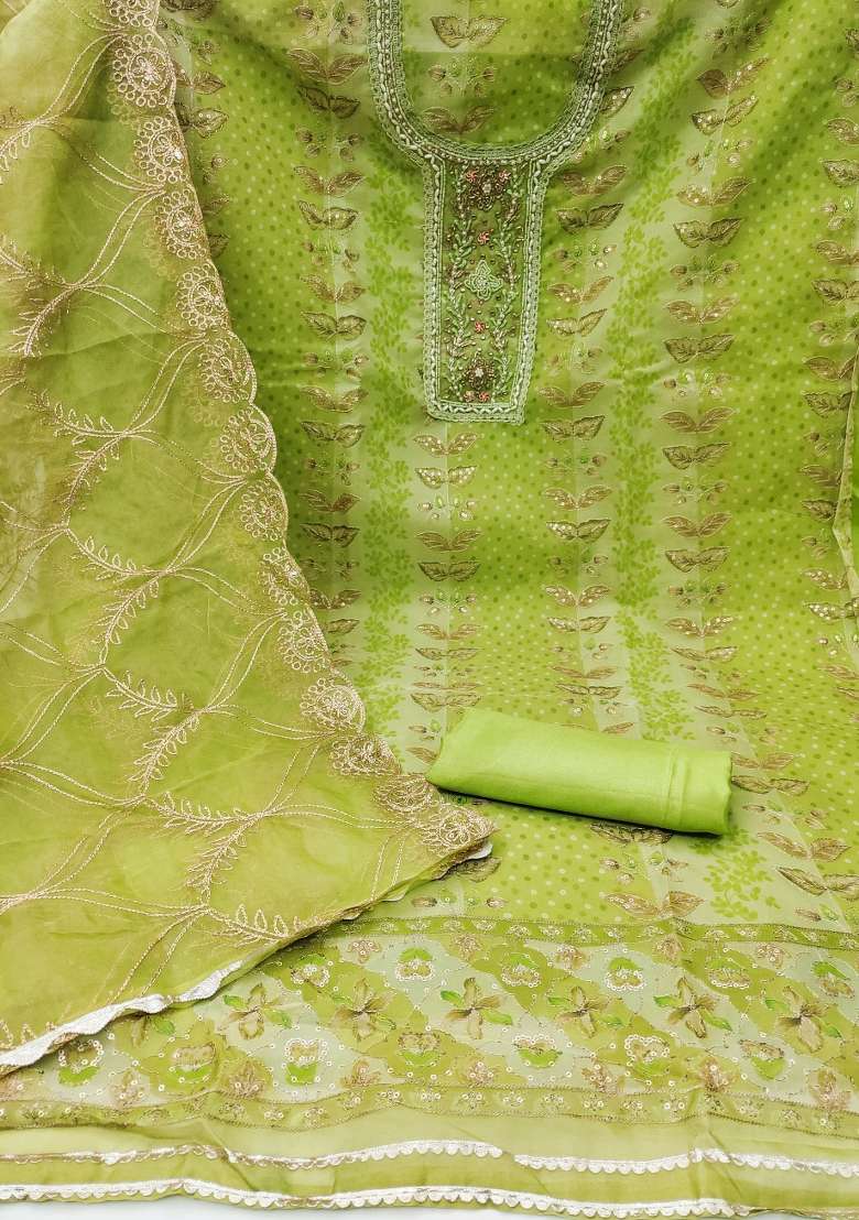 Green Embroidered Viscose Straight Kurta Set - Indya
