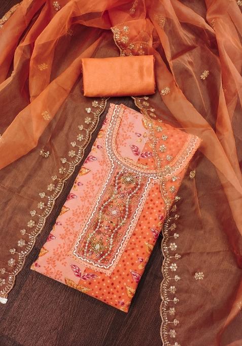 Peach Embroidered Viscose Dress Material