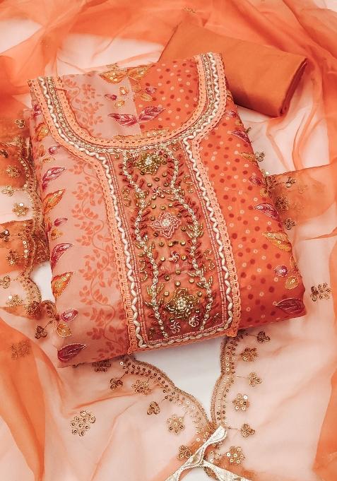 Peach Embroidered Viscose Dress Material