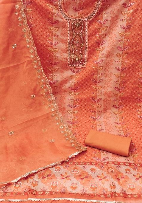 Peach Embroidered Viscose Dress Material