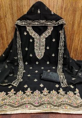 Black Embroidered Georgette Dress Material