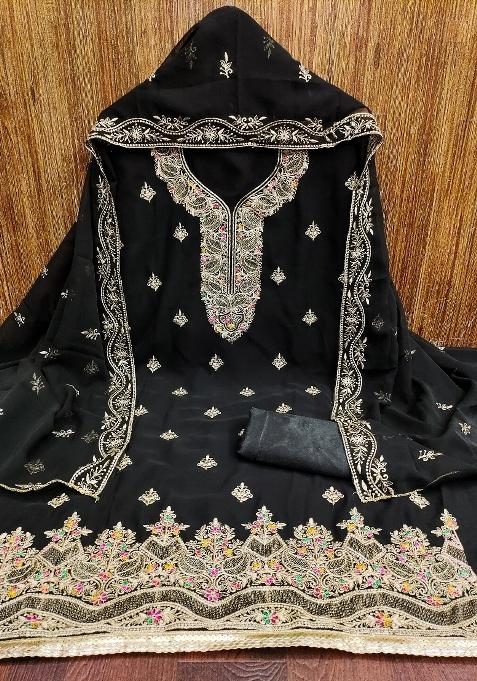 Black Embroidered Georgette Pakistani Suit Set