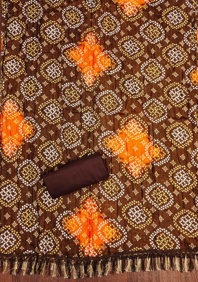 Beige Embroidered Silk Dress Material - Indya