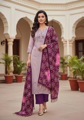 Baby Pink Embroidered Silk Dress Material