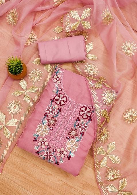 Pink Embroidered Organza Straight Kurta Set