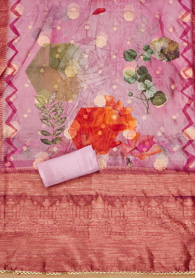 Multicolor Embroidered Oragnza Dress Material - Indya