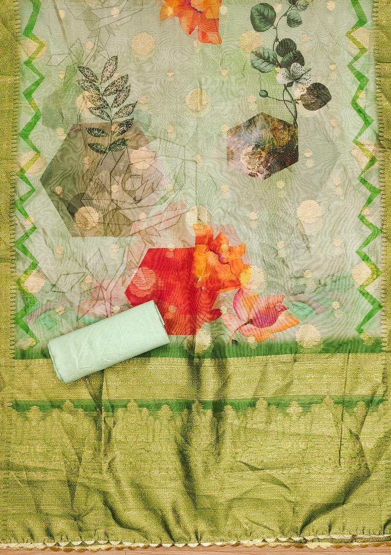 Multicolor Embroidered Oragnza Dress Material - Indya