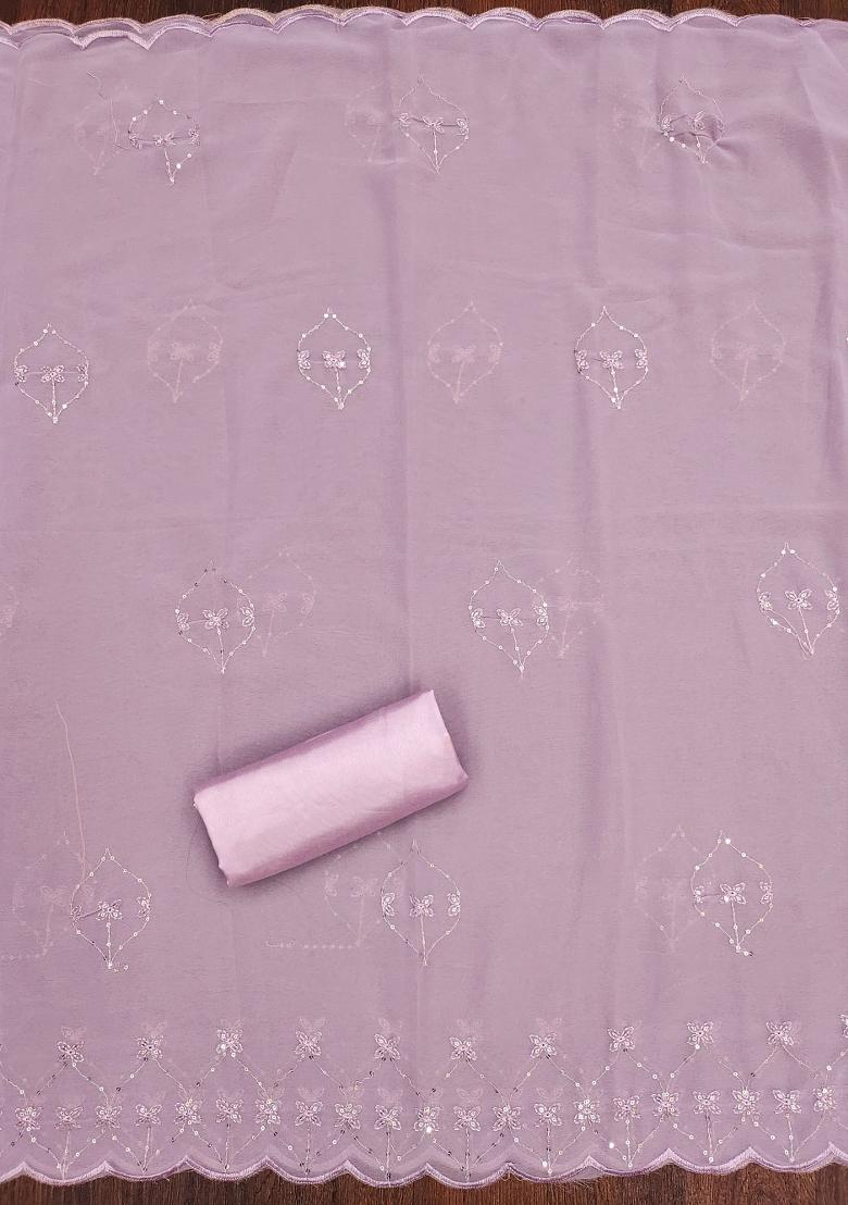 Lavender Embroidered Georgette Dress Material - Indya