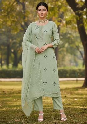 Sea Green Embroidered Georgette Dress Material
