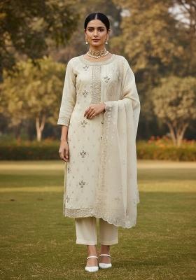 White Embroidered Georgette Dress Material