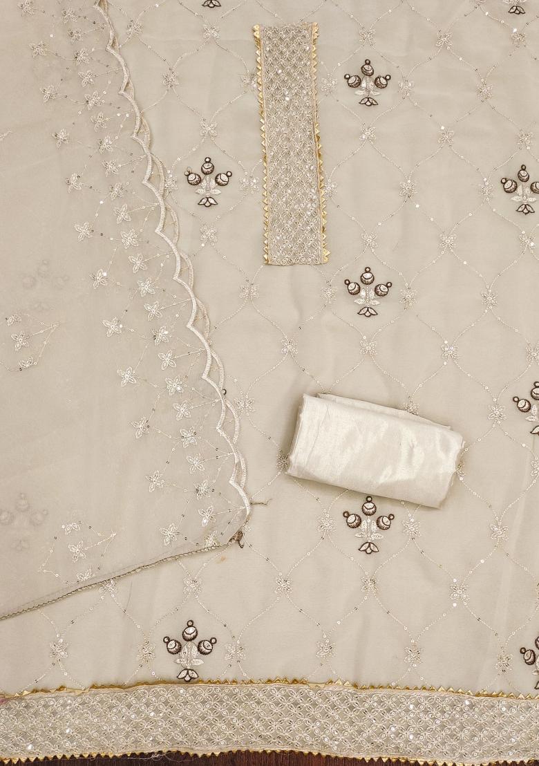 White Embroidered Georgette Dress Material