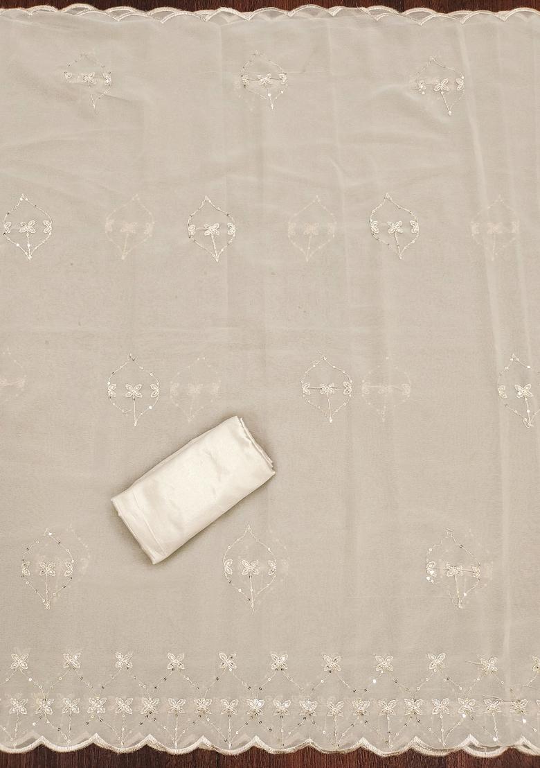 White Embroidered Georgette Dress Material