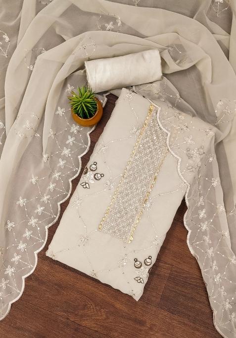 White Embroidered Georgette Dress Material