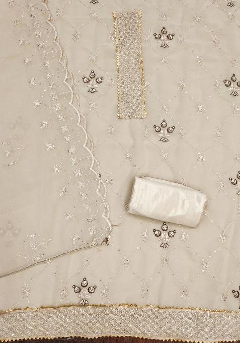 White Embroidered Georgette Dress Material