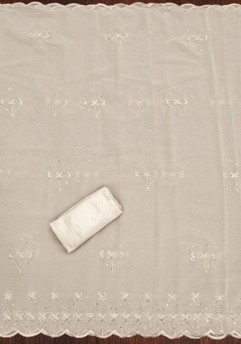 White Embroidered Georgette Dress Material