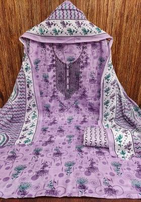 Lavender Embroidered Cotton Blend Dress Material