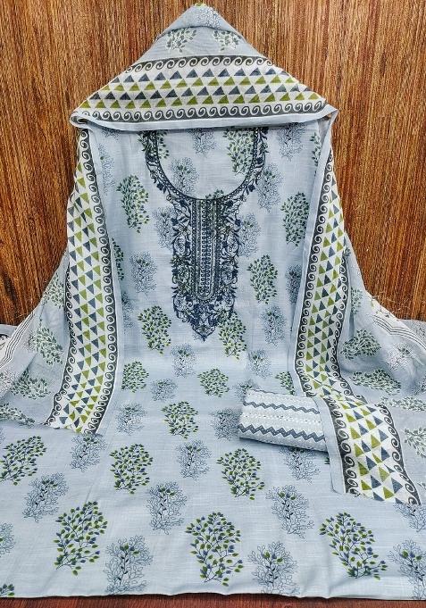 Grey Embroidered Cotton Blend Dress Material