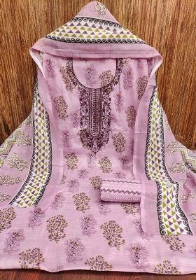 Lavender Embroidered Cotton Blend Dress Material