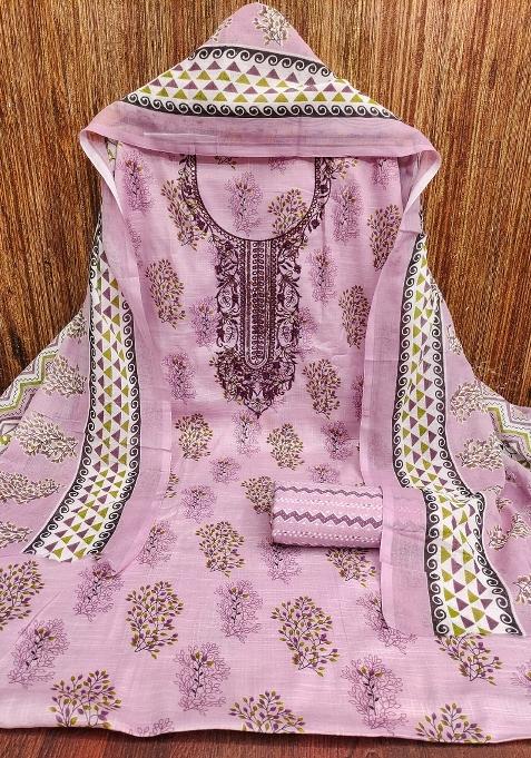 Lavender Embroidered Cotton Blend Dress Material