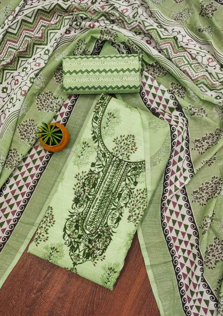 Light Green Printed Cotton Straight Kurta Set - Indya