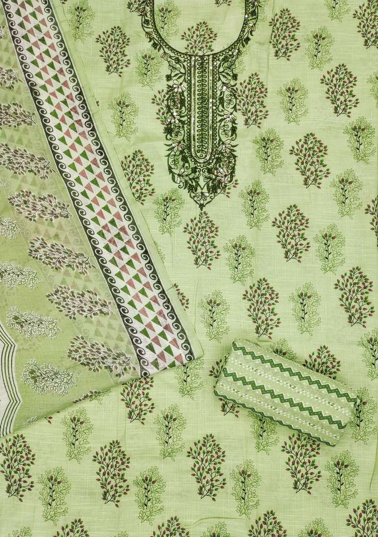 Light Green Printed Cotton Straight Kurta Set - Indya