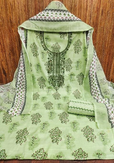 Light Green Printed Cotton Straight Kurta Set