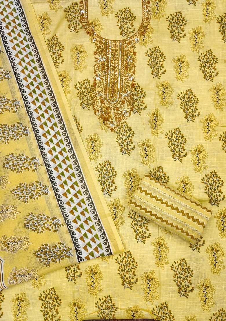Yellow Embroidered Cotton Straight Kurta Set - Indya