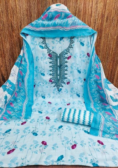 Multicolor Printed Blended Pakistani Suit Set