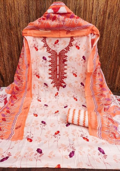 Multicolor Embroidered Cotton Blend Dress Material